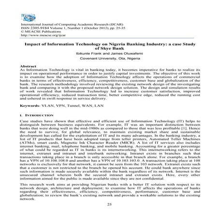 Impact of Information Technology on Nigeria Banking Industry: a case study for Skye Bank