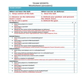 Postural habits & Team sport answers
