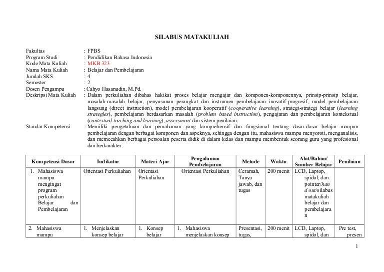 silabus dan rpp matakuliah belajar dan pembelajaran