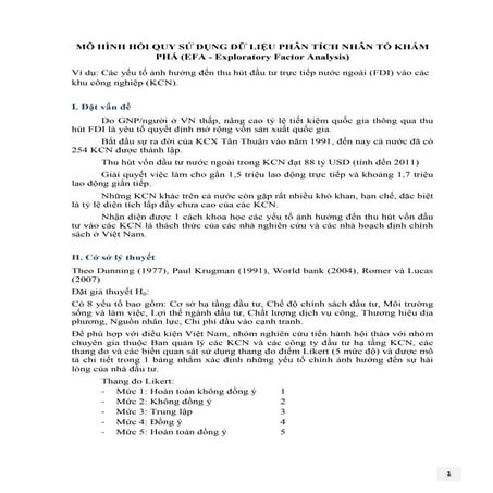 MÔ HÌNH HỒI QUY SỬ DỤNG DỮ LIỆU  NHÂN TỐ KHÁM PHÁ (EFA - Exploratory Factor Analysis)