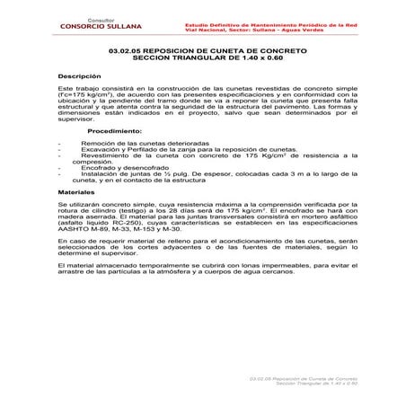 3.2.05 reposición de cuneta triangular 1.40 x 0.60