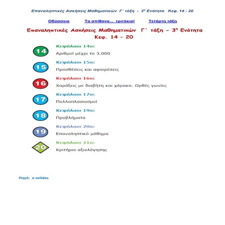 Επαναληπτικές Ασκήσεις Μαθηματικών  Γ΄ τάξη - 3η Ενότητα, Κεφ. 14 - 20