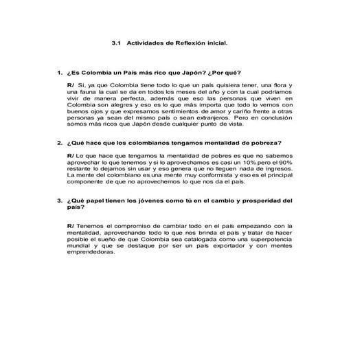 Actividades de reflexión inicial
