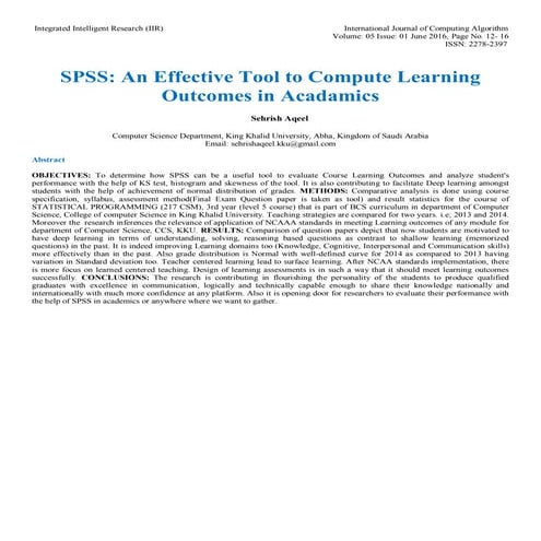 SPSS: An Effective Tool to Compute Learning Outcomes in Acadamics
