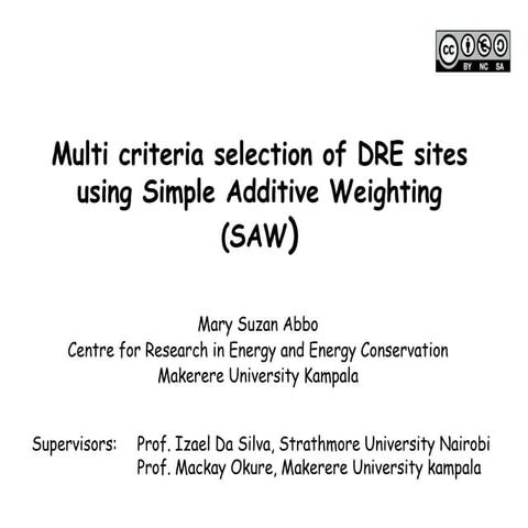  Selection of Distributed Renewable Energy (DRE) Sites using Simple Additive ...