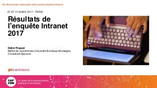 Résultats généraux de l'enquête 2017 sur les intranets du secteur public