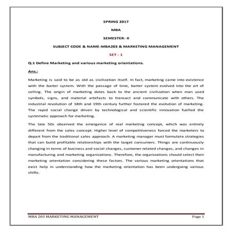 3. mba 203 marketing management assignment 2nd semester