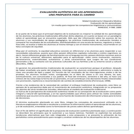 Evaluación autèntica de los aprendizajes : Una propuesta de cambio