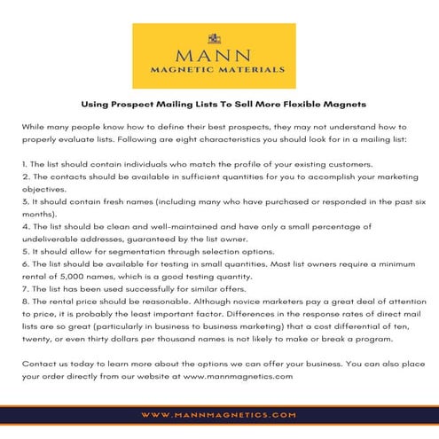 Using Prospect Mailing Lists To Sell More Flexible Magnets
