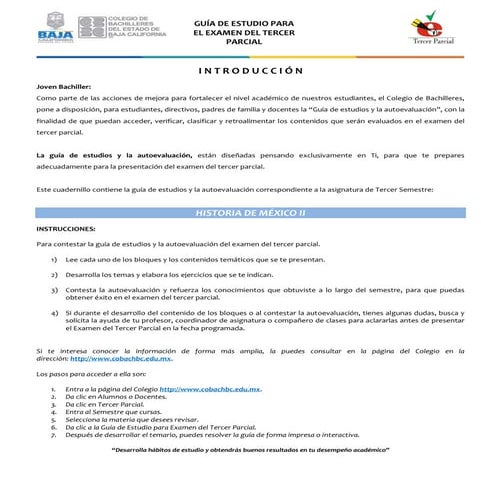 Guía de estudio historia de méxico ii parcial 3 COBACH BC 