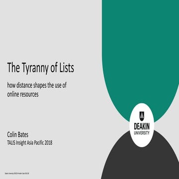 Talis Insight Asia-Pacific 2018 - The tyranny of lists, Colin Bates, Deakin U...