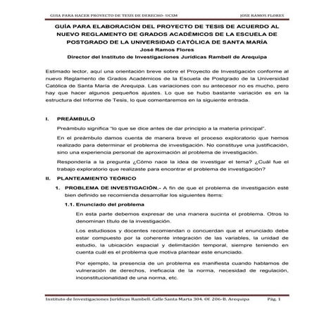 GUÍA PARA ELABORAR PROYECTO DE TESIS. POST GRADO UCSM-2019 | PDF