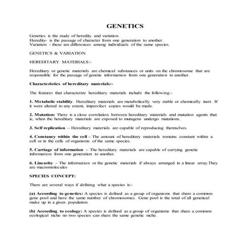 GENETICS IN BIOLOGY IN SECONDARY LEVEL FORM 3 | PDF