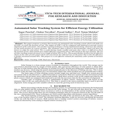 Automated Solar Tracking System for Efficient Energy Utilization | PDF
