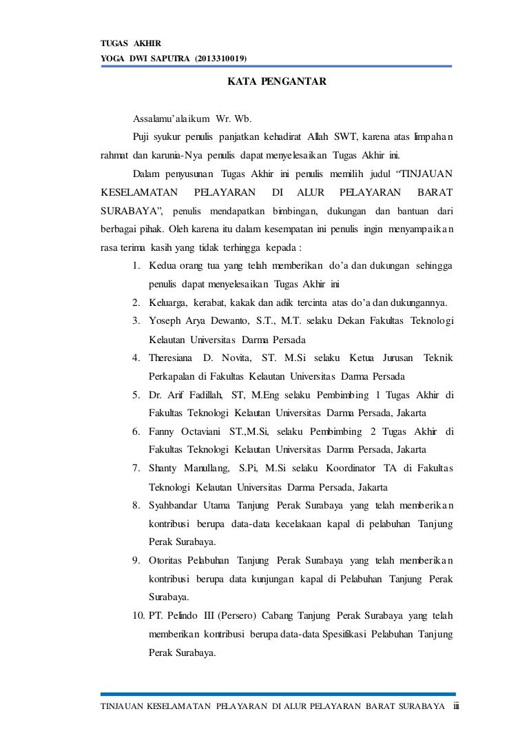 Kata Pengantar Dan Daftar Isi Tinjauan Keselamatan Pelayaran Di Alur