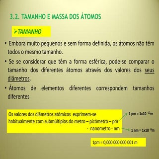 3.2. tamanho e massa  dos átomos