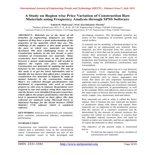 A Study on Region wise Price Variation of Construction Raw Materials ...