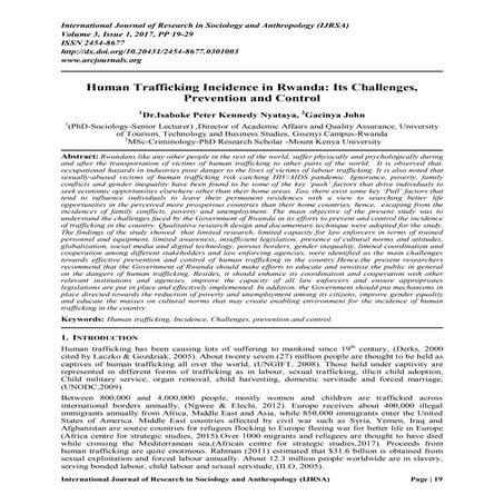 Human Trafficking Incidence in Rwanda: Its Challenges, Prevention and Control