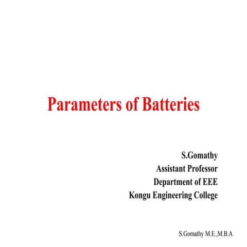 Parameters of batteries