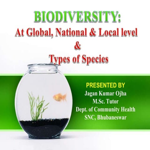 Biodiversity  at global, national & local level and Types of Species 