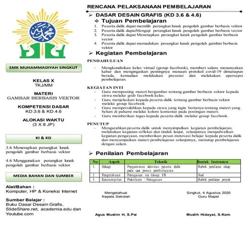 RPP 1 Lembar Dasar Desain Grafis 3.6 | DOCX