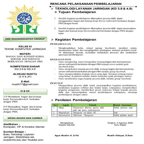 RPP 1 Lembar Teknologi Layanan Jaringan 3.9