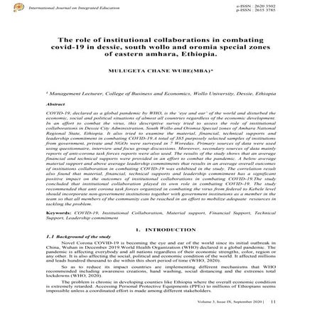 The role of institutional collaborations in combating covid-19 in dessie, sou...