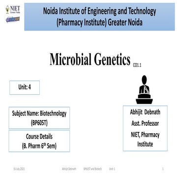 Microbial Genetics: Transformation, Transduction, Conjugation, Plasmids, Tran...