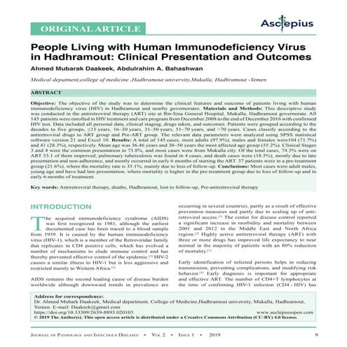 People Living with Human Immunodeficiency Virus in Hadhramout: Clinical Prese...