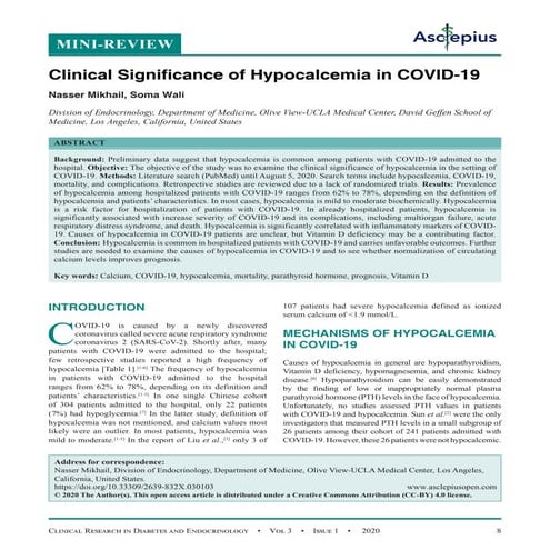 Clinical Significance of Hypocalcemia in COVID-19