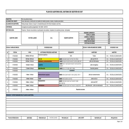 PLAN DE AUDITORIA INTERNA ISO 45001 | PDF