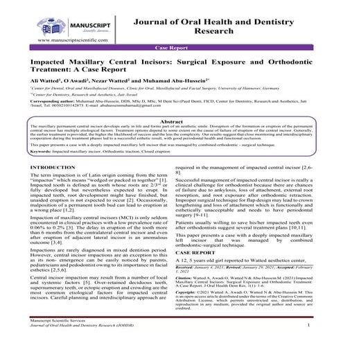 Impacted Maxillary Central Incisors: Surgical Exposure and Orthodontic ...