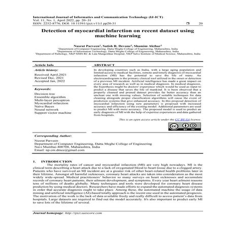 Detection of myocardial infarction on recent dataset using machine ...