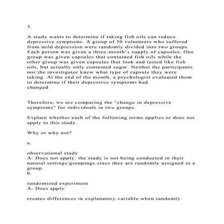 3.A study wants to determine if taking fish oils can reduce depr.docx
