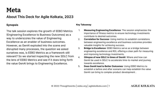 Agile Kolkata 2023 I EEBO Metrics in the Times of GenAI - Dinker Charak