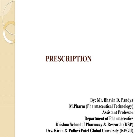 Prescription in Pharmaceutics-I, Dispensing Pharmacy