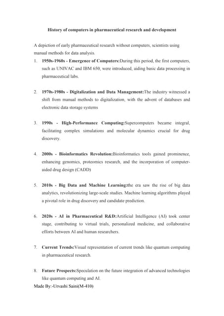 Computers in pharmaceutical research and development, General overview ...