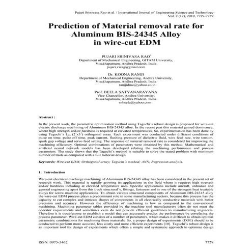 Prediction of MRR during machining of Aluminum alloy