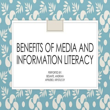 Benefits of Media and Information literacy