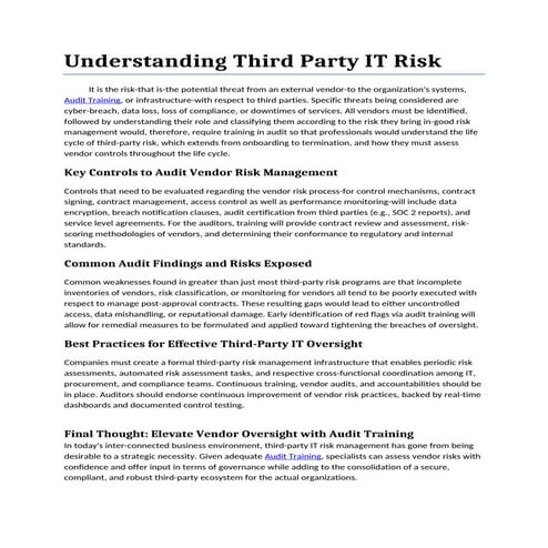 Third Party Risk Assessment with eAuditor Audits & Inspections | PDF
