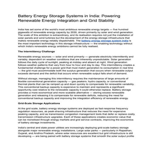 Battery Energy Storage Systems in India: Enabling Renewable Energy and ...