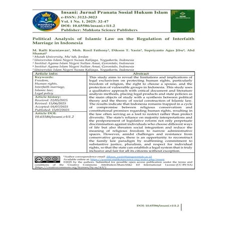 Political Analysis of Islamic Law on Interfaith Marriage Regulation in ...