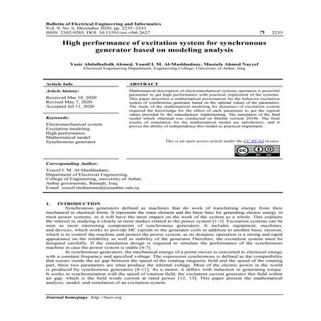 High performance of excitation system for synchronous generator based on mode...