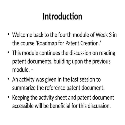 module continues the discussion on reading patent documents