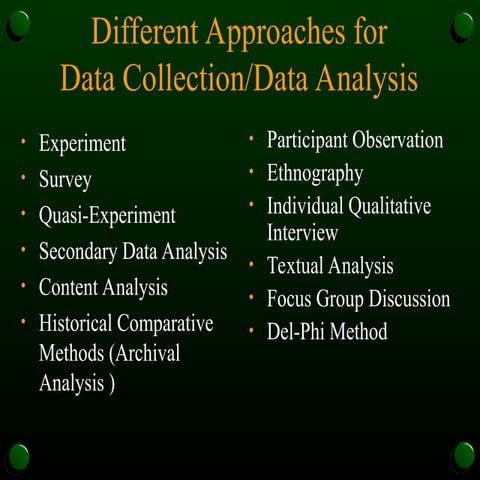 Different Approaches for Data Collection/Data Analysis