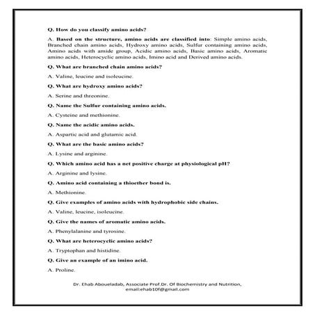 3 amino acids structure and properties q and a