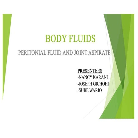 Examination of Body Fluids - Pathology - MLT, ATOT, RDT | PPTX