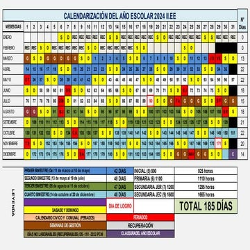 Calendarización 2024 de una institución educativa
