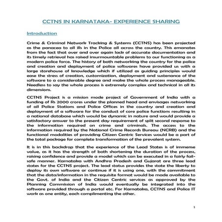 CCTNS IN KARNATAKA- EXPERIENCE SHARING