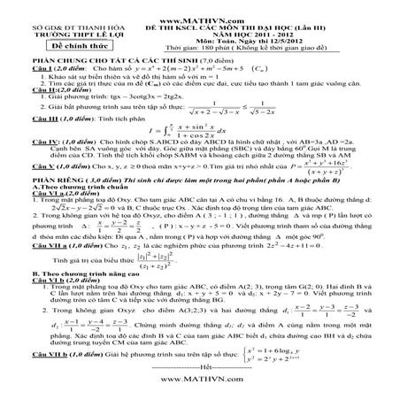 Toán DH (THPT Lê Lợi)